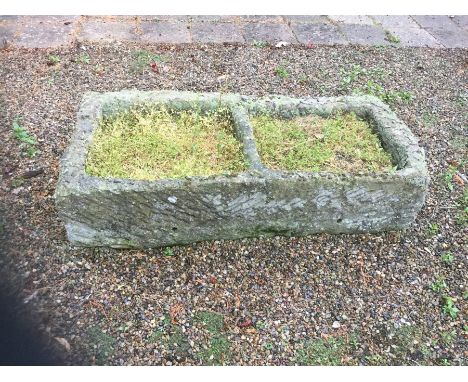 RTV 19th century two division stone trough, W137cm, H31cm, D61cm. This lot is located in Hunmanby, Scarborough YO14 and sold 