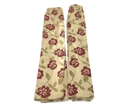 Pair beige ground thermal lined curtains, W214cm, Drop - 180cm - Condition Report 
