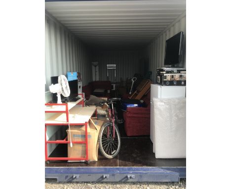  Container Auction. Entire container contents as per photographs, to include: four TVs, sofa, armchairs, table and chairs, mi