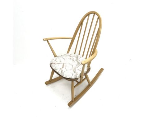 Ercol light beech rocking chair, spindle back, W62cm - Condition Report 