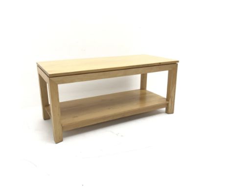 Light oak two tier coffee table, tapering supports, W110cm, H50cm, D51cm - Condition Report 