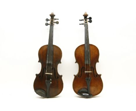 A 19th Century German Violin, labelled `Antonius Stradivarius, Deutsche Arbeit, B.B & Co, 1886`, with a two piece back measur