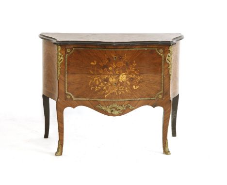 A 20th century Epstein type Kingwood and crossbanded two drawer bombé commode, having inlaid drawer fronts and gilt metal mou