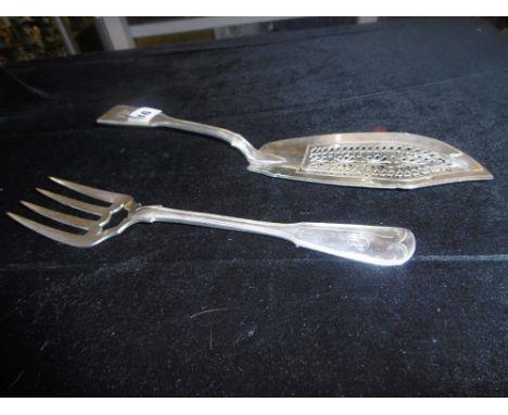 A MATCHED PAIR OF HM SILVER FISH SERVERS, WILLIAM EATON FISH SLICE 1835 AND ELIZABETH EATON SERVING FORK 1850