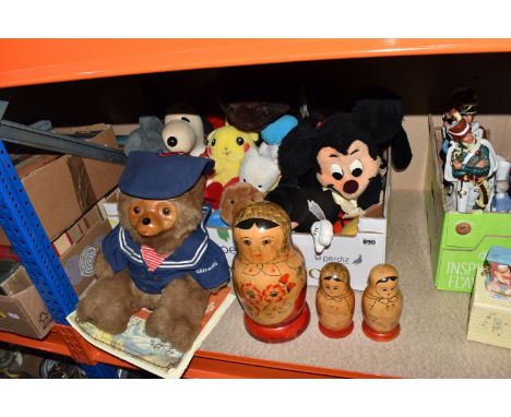 ONE BOX AND LOOSE PLUSH TOYS, to include a Robert Raikes bear Christopher dressed in a sailors suit of red, white and blue co