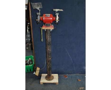 A SEALEY BENCH GRINDER ON BESPOKE PEDESTAL STAND with dressing tool (PAT pass and working)