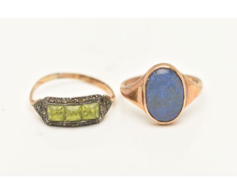 TWO RINGS, the first a 9ct gold opal cabochon ring, with a polished band, hallmarked 9ct Sheffield, ring size J 1/2, approxim