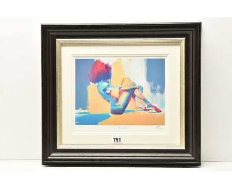 TOBY MULLIGAN (BRITISH 1969) 'IN REPOSE', a signed limited edition print on paper depicting a colourful nude female figure, 3