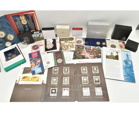 A SHOE BOX OF ROYAL MINT LONDON MINT OFFICE POBJOY MINT, to include a Royal Mint 13 coin 2020 Year Set, Landmarks of the Worl