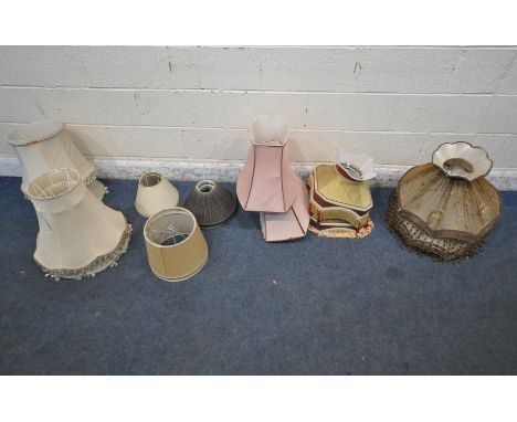 EIGHT PAIRS OF LAMP SHADES, varying in shape, size, style, colour, etc, condition report: some with rips, discolouration othe