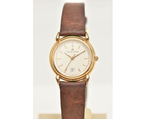 A LADIES 'MAURICE LACROIX' WRISTWATCH, quartz movement, round dial signed 'Maurice Lacroix', baton markers, date aperture at 