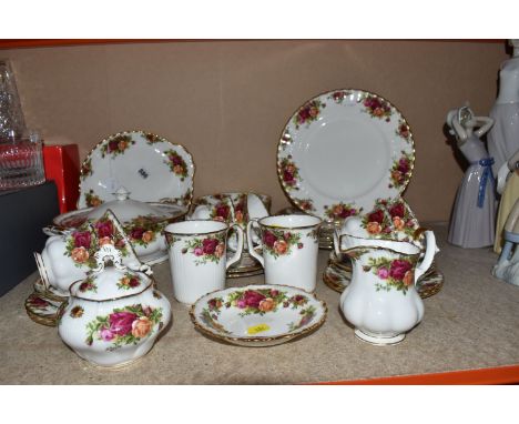 THIRTY SEVEN PIECE ROYAL ALBERT 'OLD COUNTRY ROSES' DINNERWARE, comprising a covered tureen, cake plate, six dinner plates, s