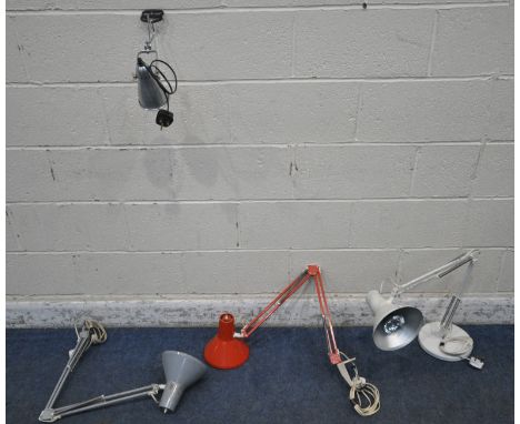 THREE HCF DENMARK ANGLE POISE LAMPS, one white, one red, one grey, along with an Ikea lamp, condition report: one base missin