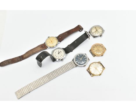 SIX GENTS WRISTWATCHES, names to include 'Timex, Polan, Montine', three missing straps/bracelets, two with full straps one wi