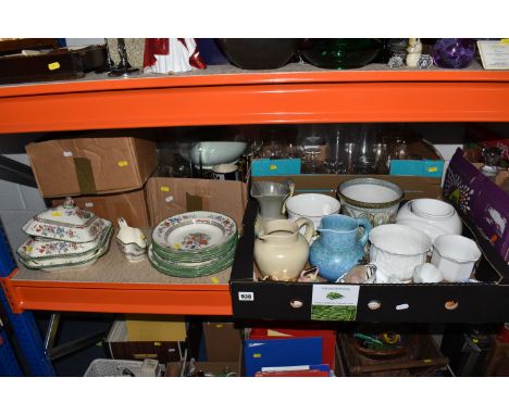 FIVE BOXES AND LOOSE CERAMICS, GLASSWARE AND MISCELLANEOUS ITEMS to include a Coalport 'Country Ware' planter, a Denby plante