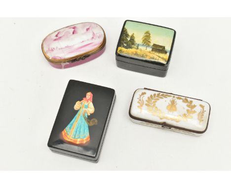 FOUR TRINKET BOXES, one box signed M. IMP, one box signed decor main (condition report: two boxes broken)