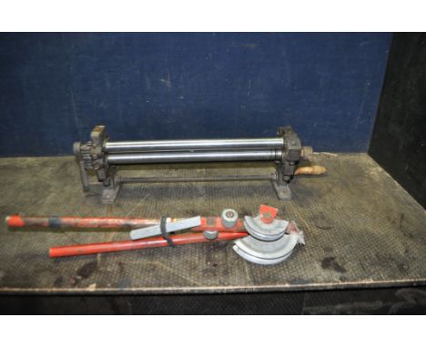 A VINTAGE F.J.EDWARDS SHEET METAL ROLLER with 21in roller length and a Virax pipe bender (2)