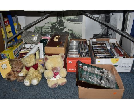 THREE BOXES AND LOOSE MISCELLANEOUS ITEMS to include a box of approximately fifty easy listening and classical music CDs, a b