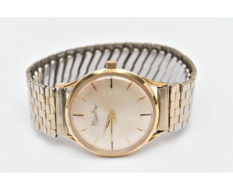 A GENTS 'LUCIEN PICCARD' WRISTWATCH, requires attention, manual wind, round silver dial with baton markers, in a gold plated 