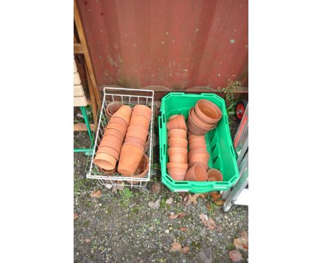 THREE TRAYS CONTAINING VINTAGE AND MODERN TERRACOTTA PLANT POTS of various sizes (50+)