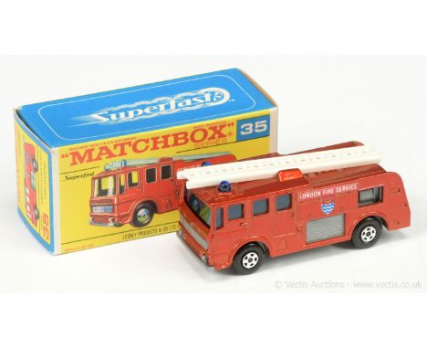 Matchbox Superfast 35a Merryweather Marquis Fire Engine - metallic red body, blue windows and roof lights, grey base, 5-spoke