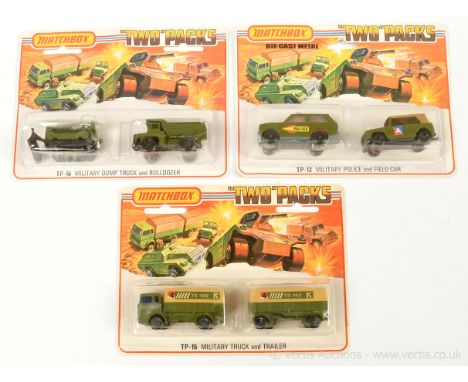 Matchbox Superfast Military twin pack group of 3 (1) TP12 containing 18a Field Car - military green, black interior, smooth h