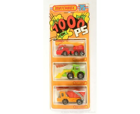 Matchbox Superfast PS1000 Gift Set to include 3-pieces (1) 29c Tractor Shovel - lime green body, yellow plastic shovel and ba