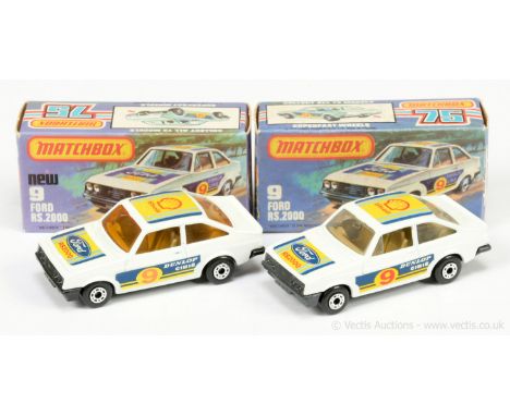 Matchbox Superfast 9c Ford Escort RS2000 - white body, clear windows, light tan interior &amp; tow hook, dark grey base, dot 