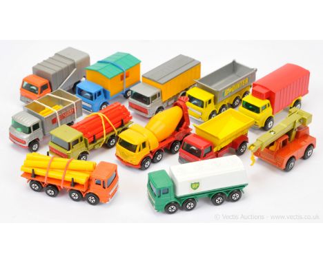 Matchbox Superfast unboxed group to include 10a Leyland Pipe Truck - orange cab and chassis, chrome grille, base with tow gui