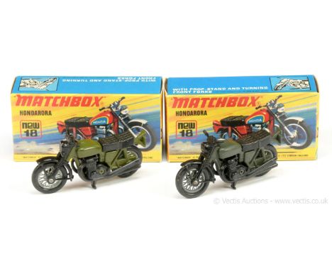 Matchbox Superfast 18b Hondarora (Honda) Motorcycle a pair of Military Twin Pack Issues - (1) green, black seat, handlebars, 