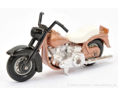 Matchbox Superfast 50c Pre-production Harley Davidson Motorcycle finished in metallic brown frame, white seat, chrome engine,