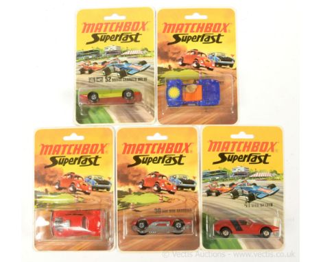 Matchbox Superfast 31b Volks-Dragon - red body, purple windows, yellow interior, 5-spoke wheels; 36b Draguar - metallic dark 