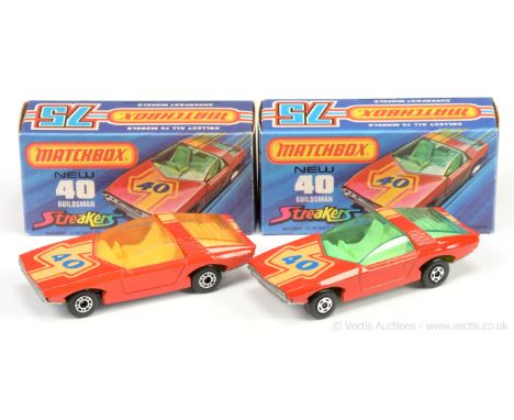 Matchbox Superfast 40a Vauxhall Guildsman a pair of "Streakers" (1) red with yellow and blue racing number 40 tampo print, am