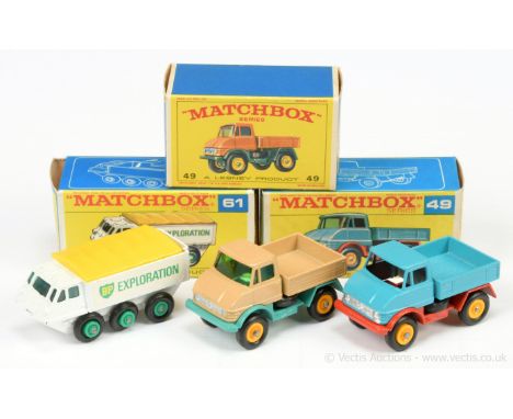 Matchbox Regular Wheels 49b Mercedes Unimog - tan body with silver trim, sea green base, yellow plastic hubs with black tyres