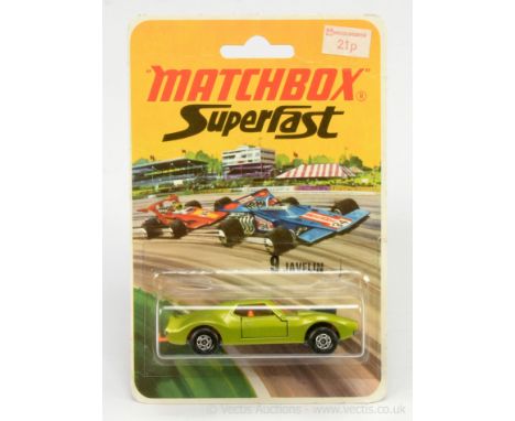 Matchbox Superfast 9b AMX Javelin - metallic lime green body, black engine vent, orange interior, bare metal base, 5-spoke wh