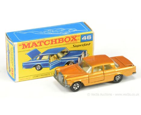 Matchbox Superfast 46a Mercedes 300SE - metallic gold with opening doors and trunk, ivory interior, narrow 5-spoke wheels - N