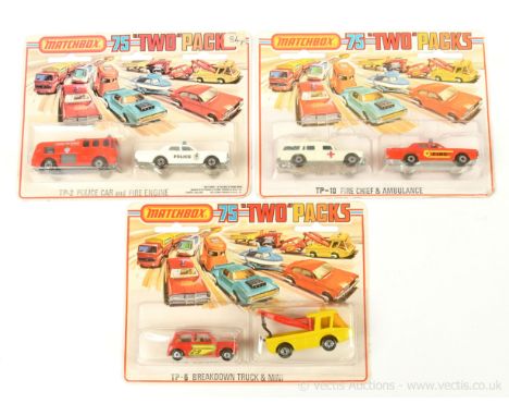 Matchbox Superfast twin pack group of 3 (1) TP2 containing 35a Merryweather Marquis Fire Engine - red body, grey plastics inc