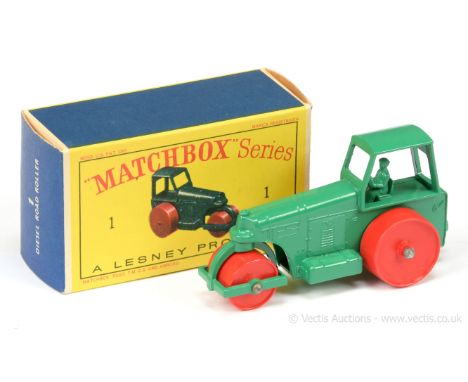 Matchbox Regular Wheels 1d Aveling Barford Diesel Road Roller - green including figure driver &amp; tow hook, red plastic rol