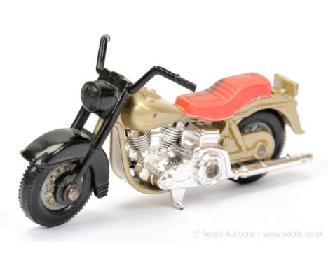 Matchbox Superfast 50c Pre-production Harley Davidson Motorcycle - metallic champagne body and frame, red seat, black handleb