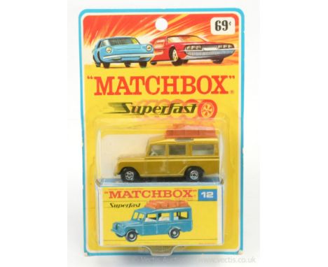 Matchbox Superfast 12a Land Rover Safari - metallic light gold body, brown luggage, clear windows, white interior - overall c