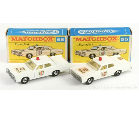 Matchbox Superfast 55a Mercury Park Lane "Police" Car - white body, ivory interior, red roof light, labels on doors and hood,