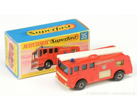 Matchbox Superfast 35a Merryweather Marquis Fire Engine - red body, blue windows and roof lights, cream base, side plastics a