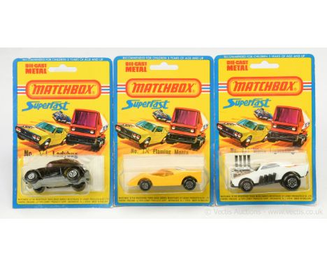 Matchbox Superfast Roman Numeral group of 3 (1) III White Lightning (26b Big Banger) - white body with yellow and red "Pow" t