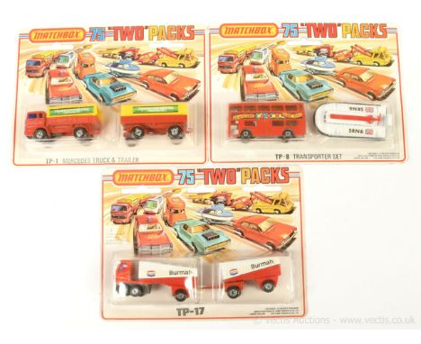 Matchbox Superfast twin pack group of 3 (1) TP1 containing 1a Mercedes Covered Truck - red body, yellow plastic canopy with "