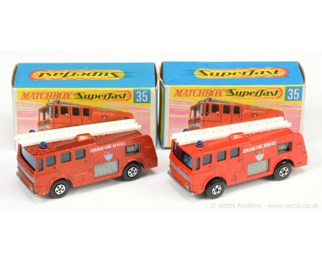 Matchbox Superfast 35a Merryweather Marquis Fire Engine - metallic red body, blue windows and roof lights, grey base, side pl