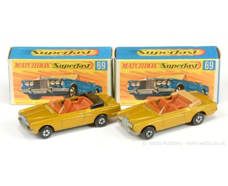 Matchbox Superfast 69a Rolls Royce Silver Shadow Convertible - metallic gold body, amber windscreen, tan interior with black 