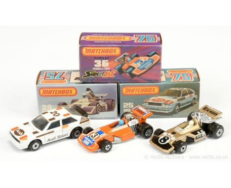 Matchbox Superfast 25d Audi Quattro - white body with orange and brown racing number 20 tampo print, black base, interior and