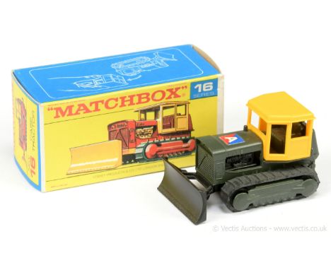 Matchbox Regular Wheels 16d Case Bulldozer - Twin Pack Issue - military green body with red &amp; blue letter A hood label, y