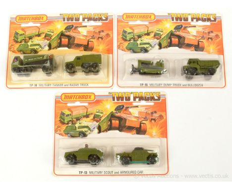 Matchbox Superfast Military twin pack group of 3 (1) TP13 to include 28b Stoat - military green, dark brown figure, black bas