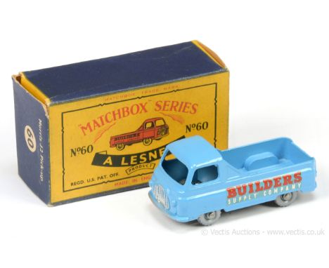 Matchbox Regular Wheels 60a Morris J2 Pick-up Truck - light blue body with cab rear window, white lettering, silver trim, 24-